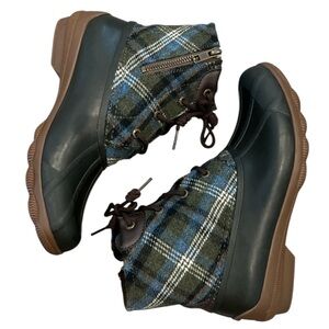 Sperry Top Sider Size 7 Saltwater Plaid Wool Blue Women's Boots with Brown Soles